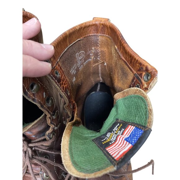 Justin Workboot mens brown leather mid calf work boots Sz 9.5B SKU 9769 - Picture 11 of 16